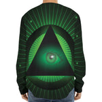 Green Masonic Eye Print Long Sleeve Baseball Jersey