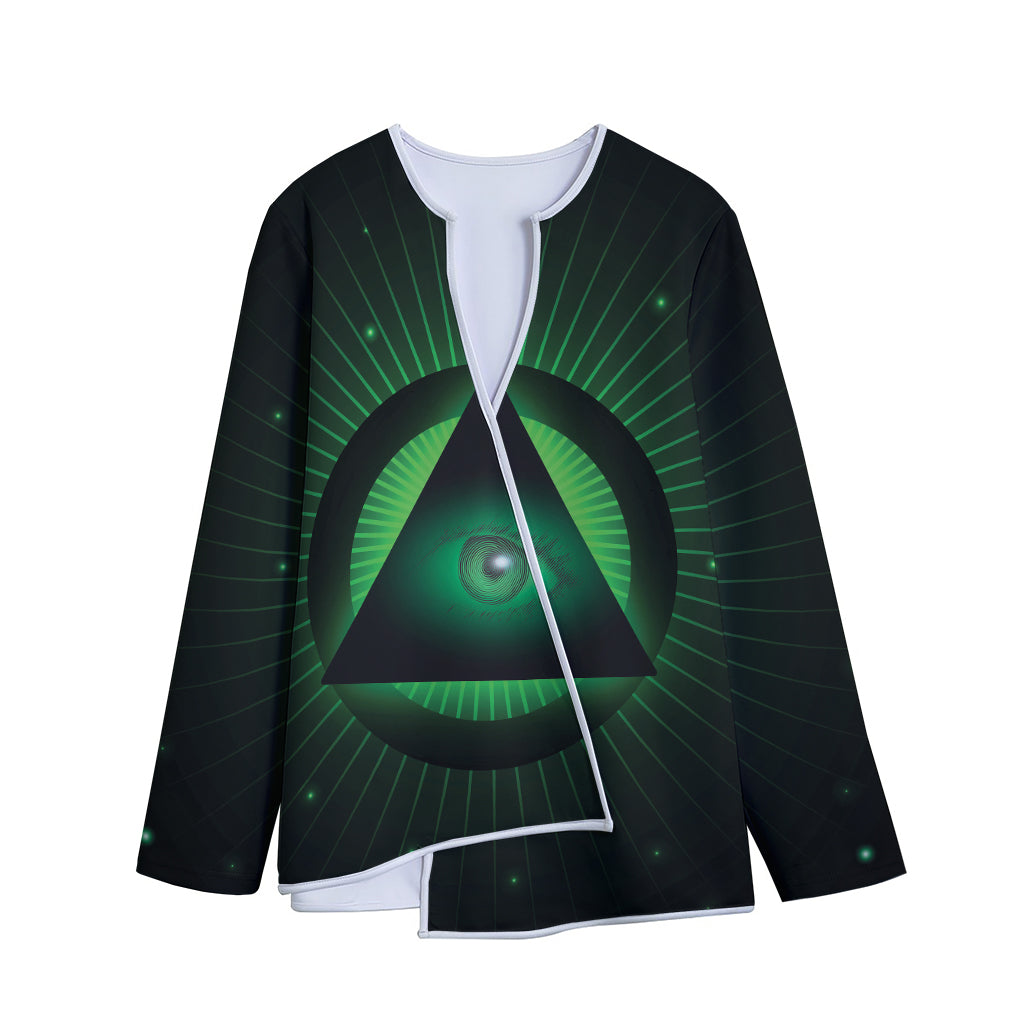 Green Masonic Eye Print Long Sleeve Short Coat
