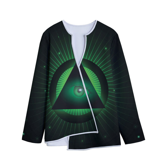 Green Masonic Eye Print Long Sleeve Short Coat