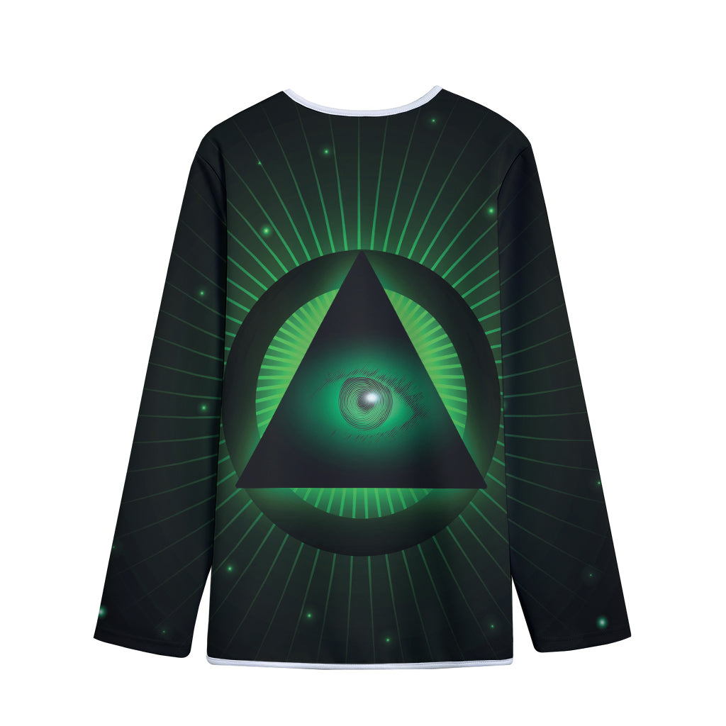 Green Masonic Eye Print Long Sleeve Short Coat