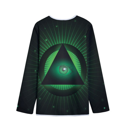 Green Masonic Eye Print Long Sleeve Short Coat