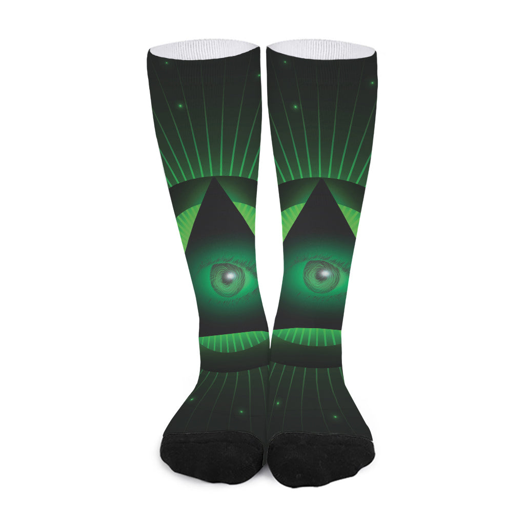 Green Masonic Eye Print Long Socks