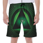 Green Masonic Eye Print Men's Beach Shorts
