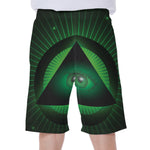 Green Masonic Eye Print Men's Beach Shorts