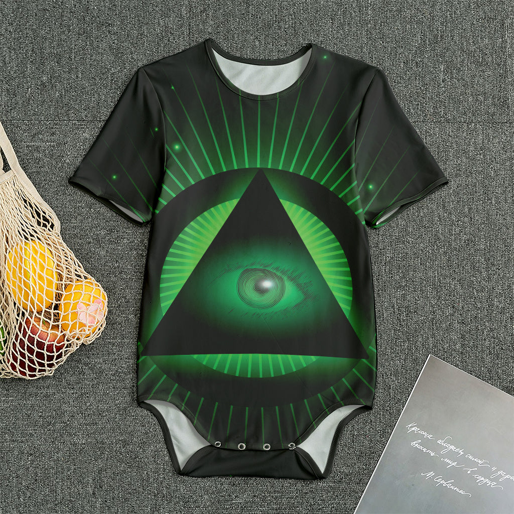 Green Masonic Eye Print Men's Bodysuit