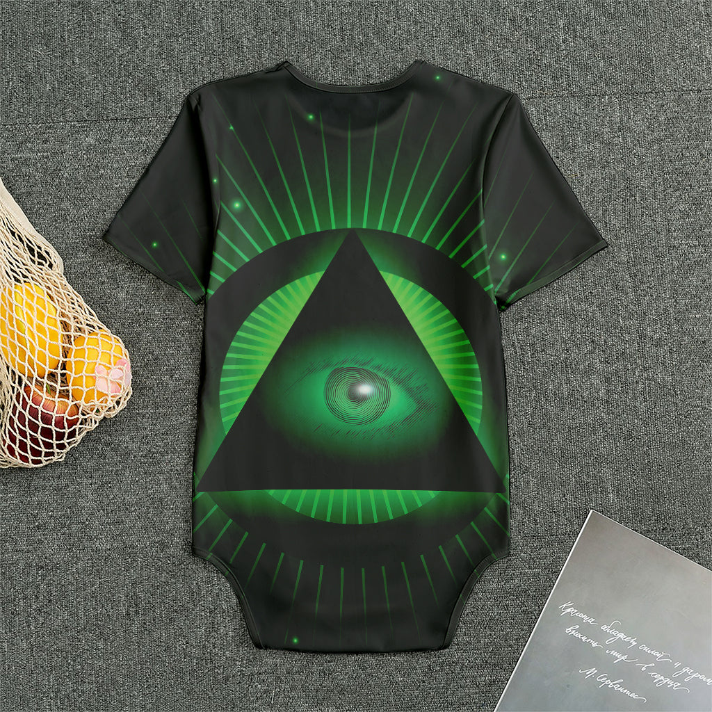 Green Masonic Eye Print Men's Bodysuit