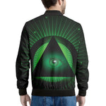 Green Masonic Eye Print Men's Bomber Jacket