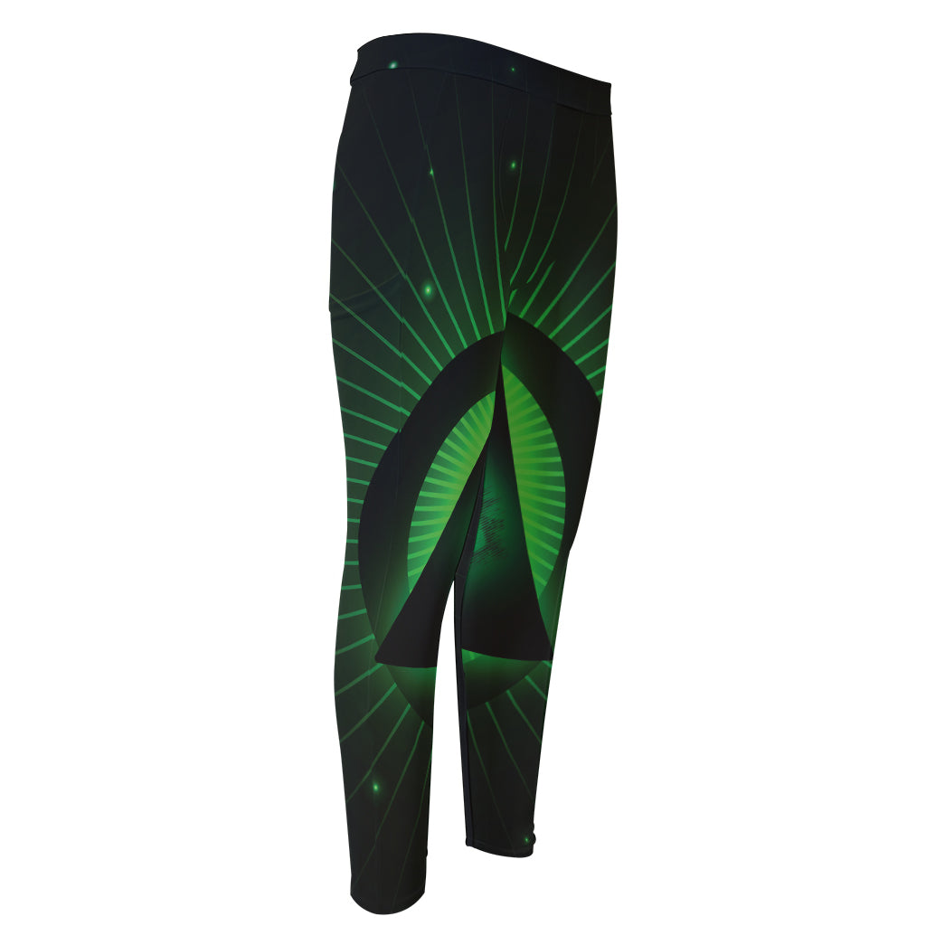 Green Masonic Eye Print Men's Compression Pants