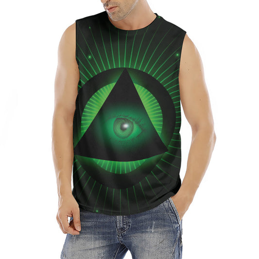 Green Masonic Eye Print Men's Fitness Tank Top