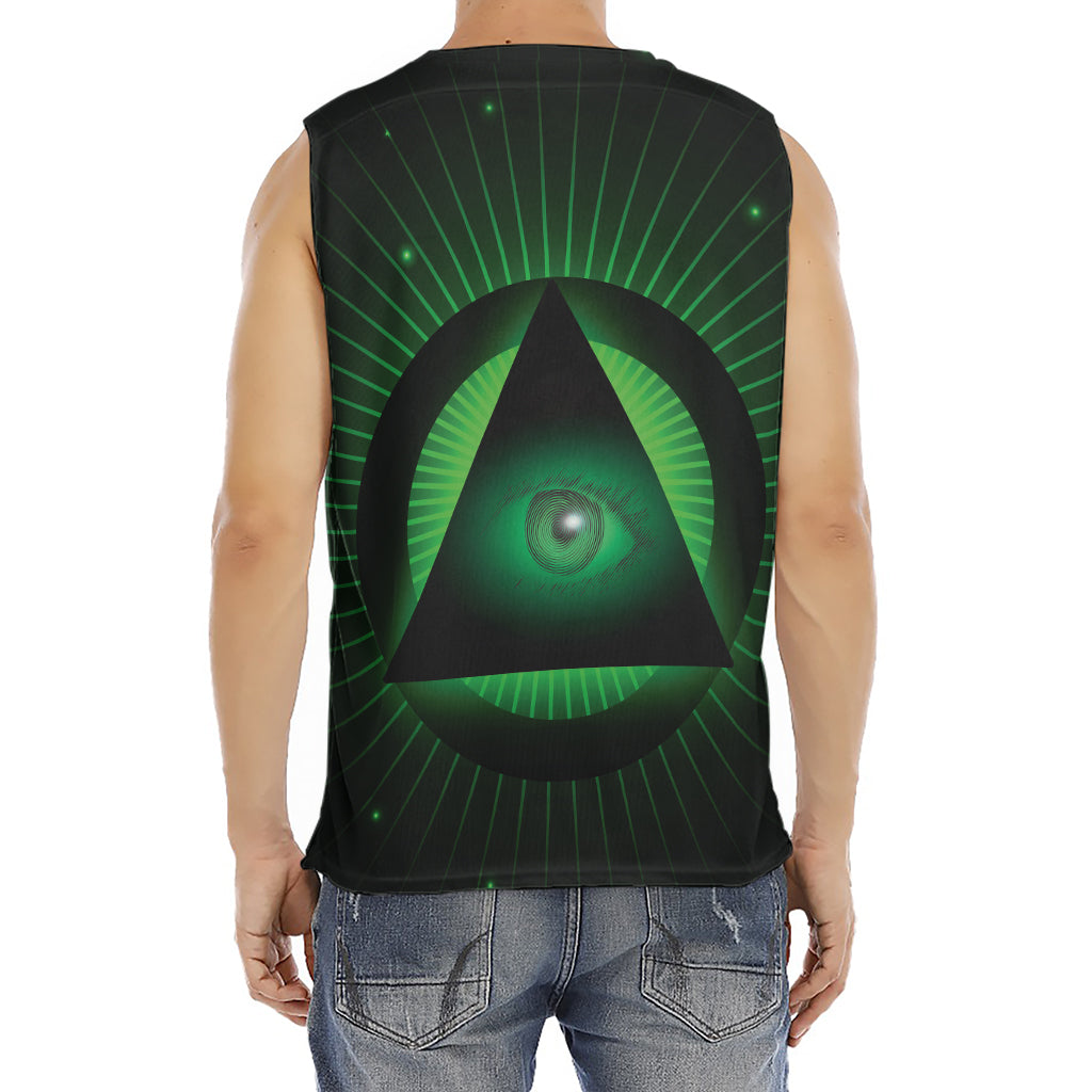 Green Masonic Eye Print Men's Fitness Tank Top