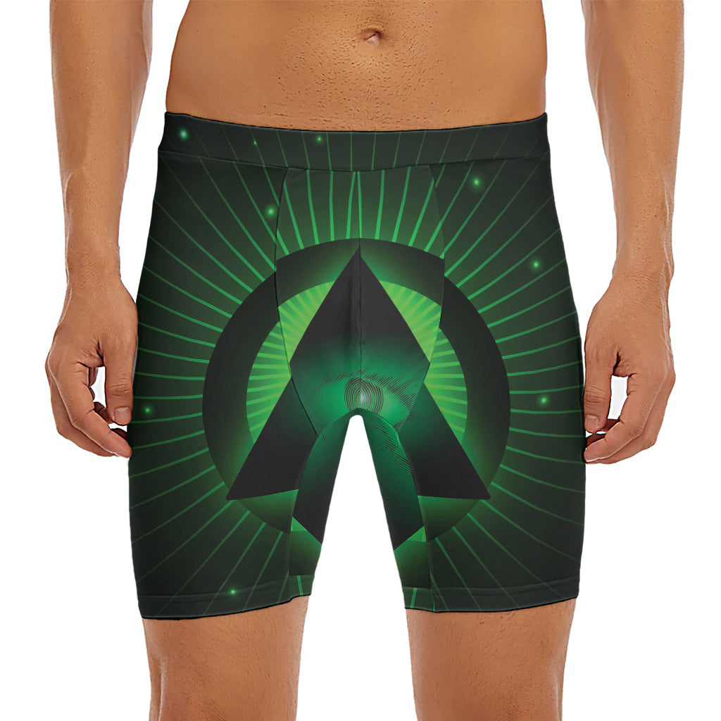 Green Masonic Eye Print Men's Long Boxer Briefs