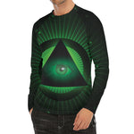 Green Masonic Eye Print Men's Long Sleeve Rash Guard