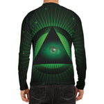 Green Masonic Eye Print Men's Long Sleeve Rash Guard