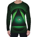 Green Masonic Eye Print Men's Long Sleeve T-Shirt