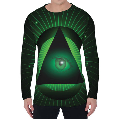 Green Masonic Eye Print Men's Long Sleeve T-Shirt