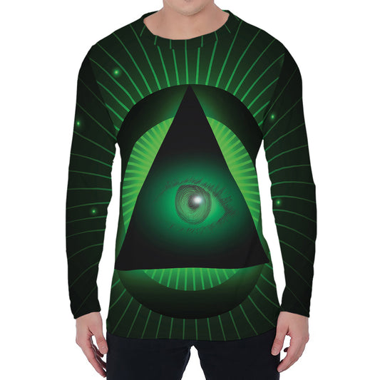 Green Masonic Eye Print Men's Long Sleeve T-Shirt
