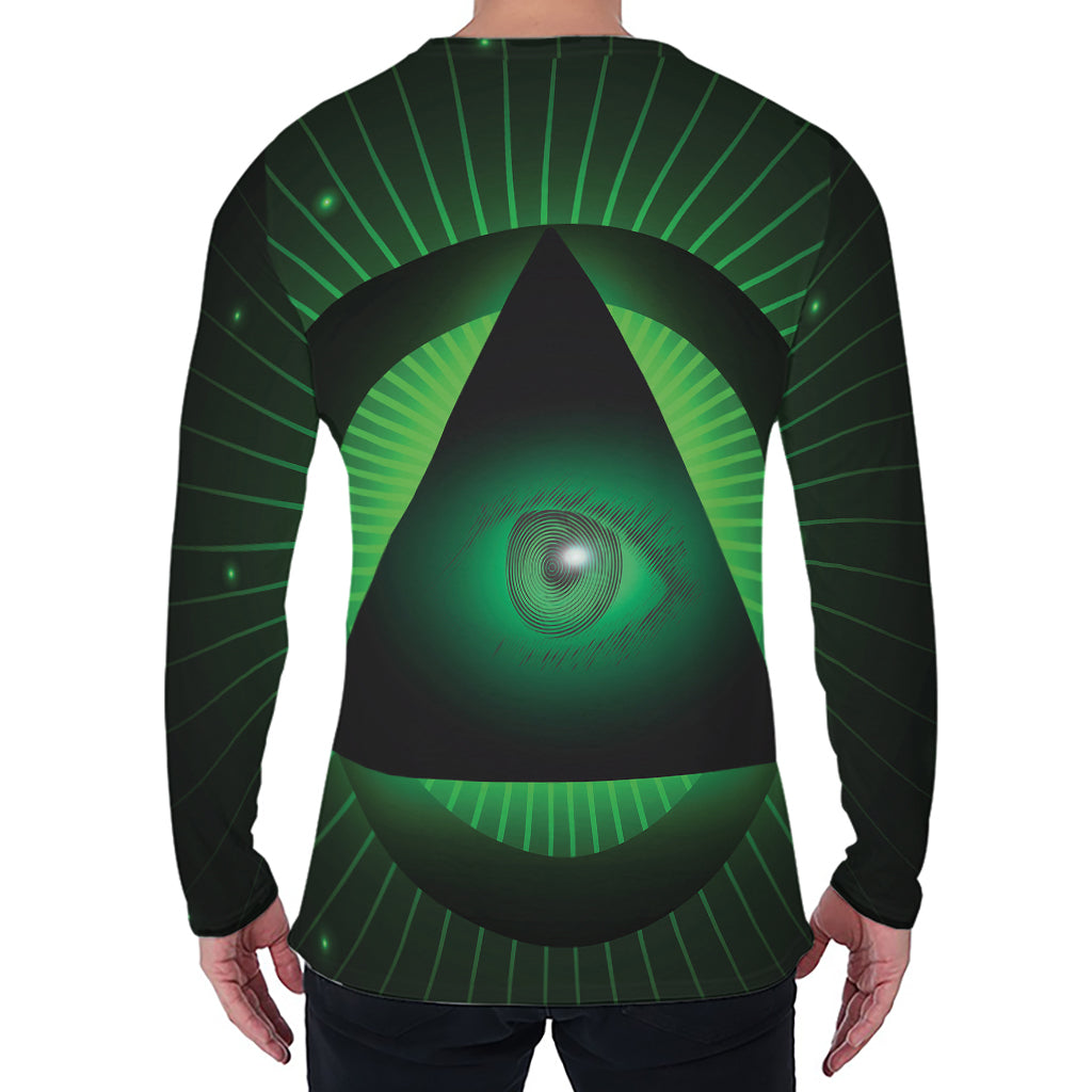Green Masonic Eye Print Men's Long Sleeve T-Shirt