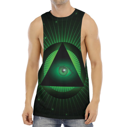 Green Masonic Eye Print Men's Muscle Tank Top