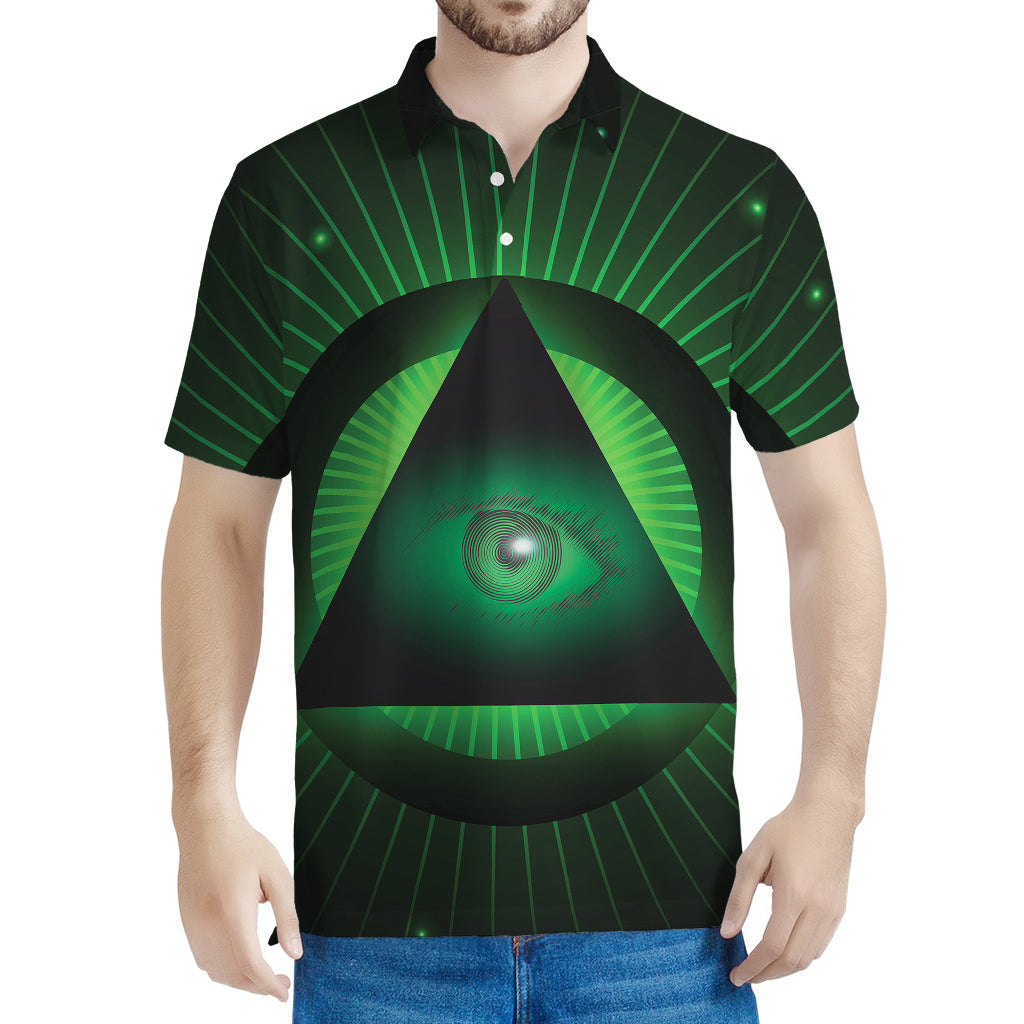 Green Masonic Eye Print Men's Polo Shirt