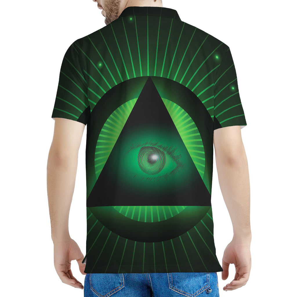 Green Masonic Eye Print Men's Polo Shirt