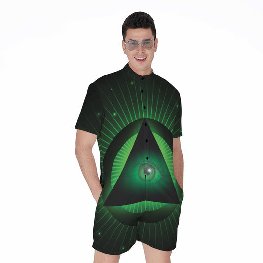 Green Masonic Eye Print Men's Rompers
