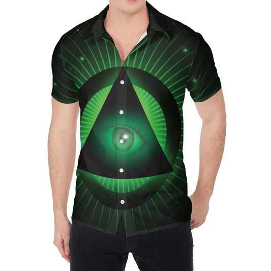 Green Masonic Eye Print Men's Shirt