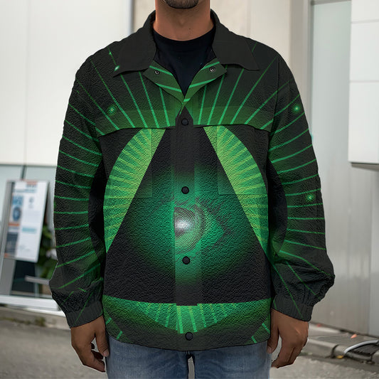 Green Masonic Eye Print Men's Shirt Jacket