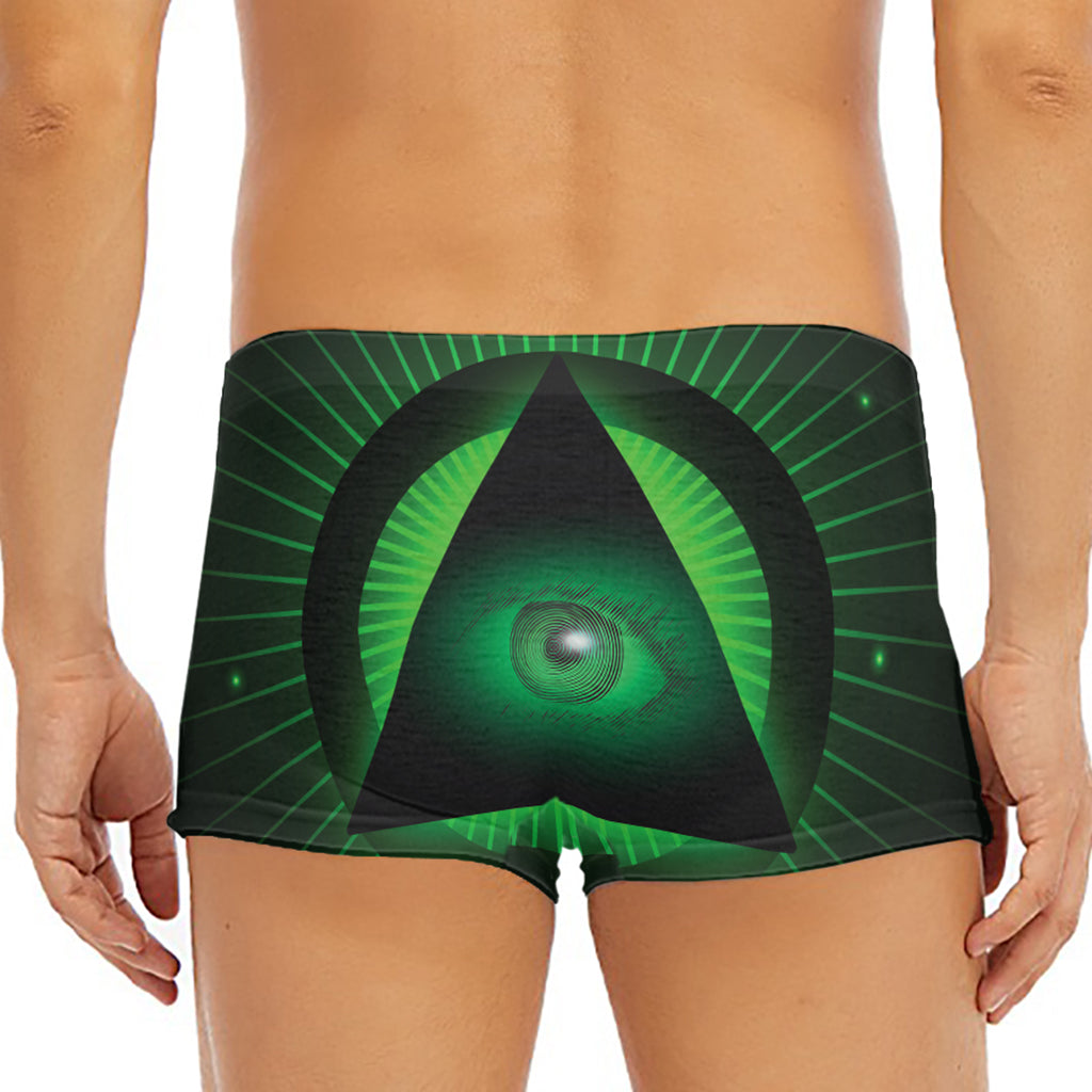 Green Masonic Eye Print Men's Short Boxer Briefs