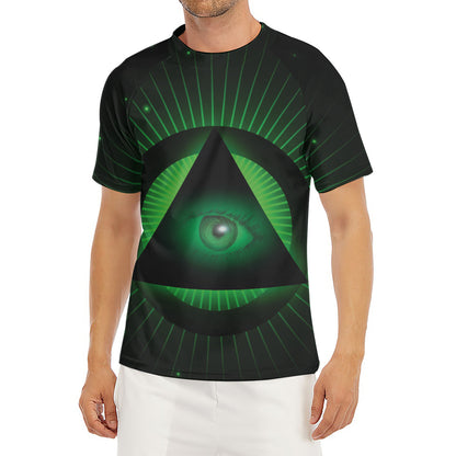 Green Masonic Eye Print Men's Short Sleeve Rash Guard