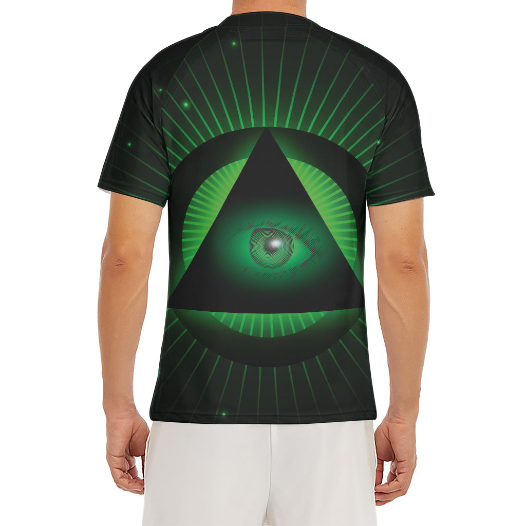 Green Masonic Eye Print Men's Short Sleeve Rash Guard
