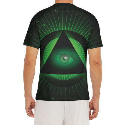 Green Masonic Eye Print Men's Short Sleeve Rash Guard