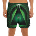 Green Masonic Eye Print Men's Split Running Shorts