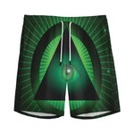 Green Masonic Eye Print Men's Sports Shorts
