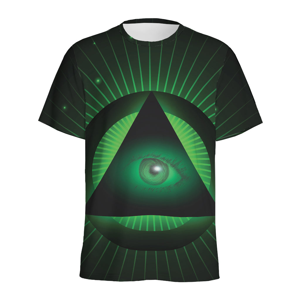 Green Masonic Eye Print Men's Sports T-Shirt