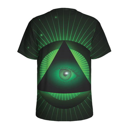 Green Masonic Eye Print Men's Sports T-Shirt