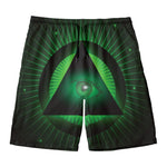 Green Masonic Eye Print Men's Swim Trunks