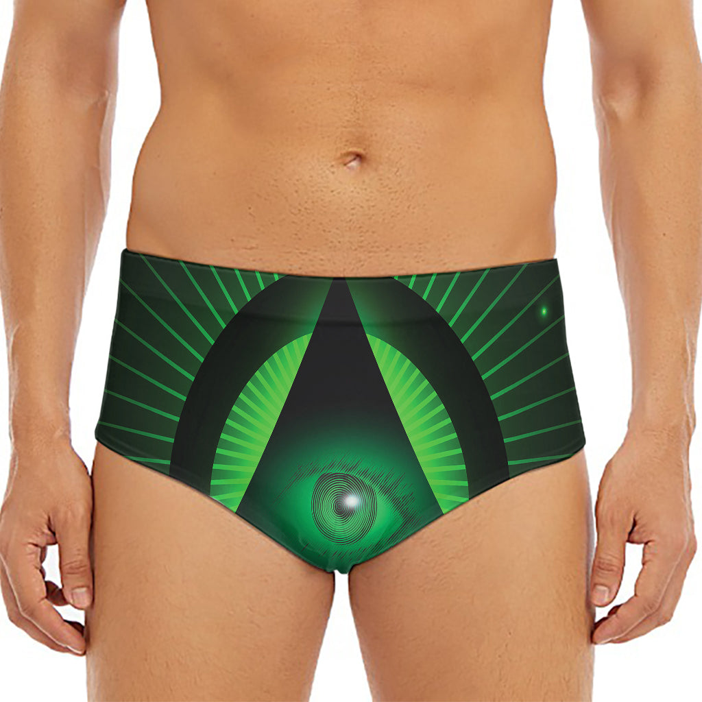 Green Masonic Eye Print Men's Triangle Swim Briefs