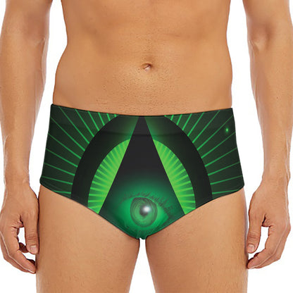 Green Masonic Eye Print Men's Triangle Swim Briefs