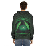 Green Masonic Eye Print Men's Velvet Pullover Hoodie