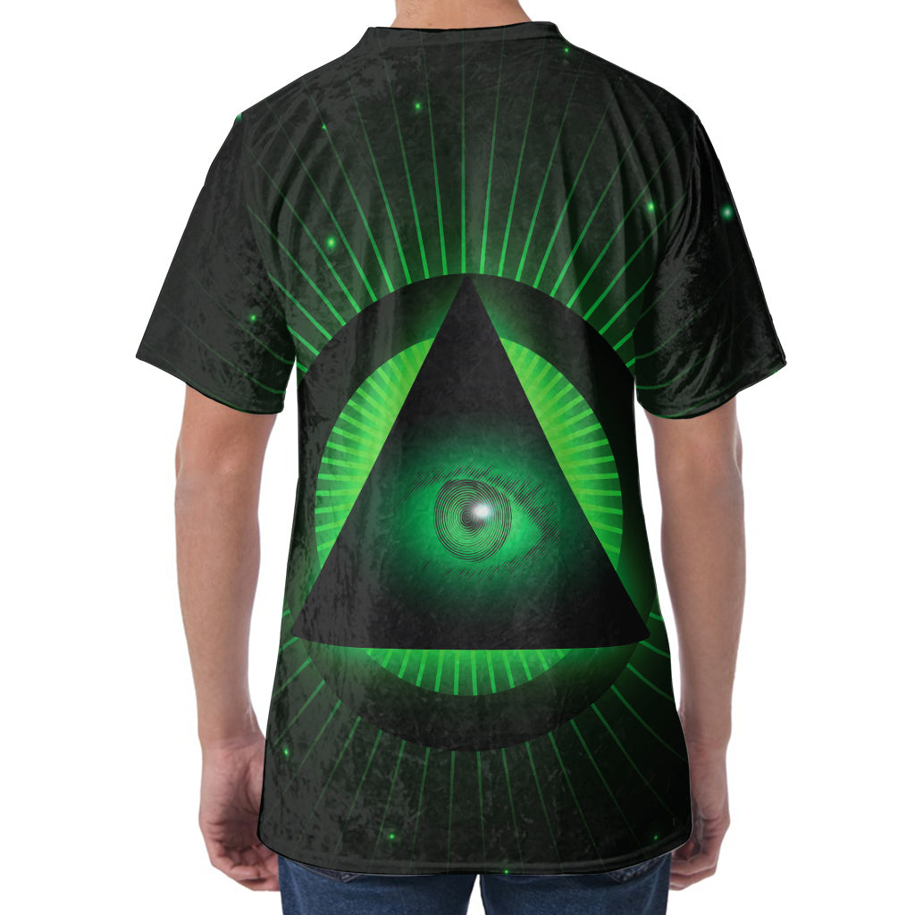 Green Masonic Eye Print Men's Velvet T-Shirt