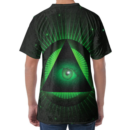 Green Masonic Eye Print Men's Velvet T-Shirt