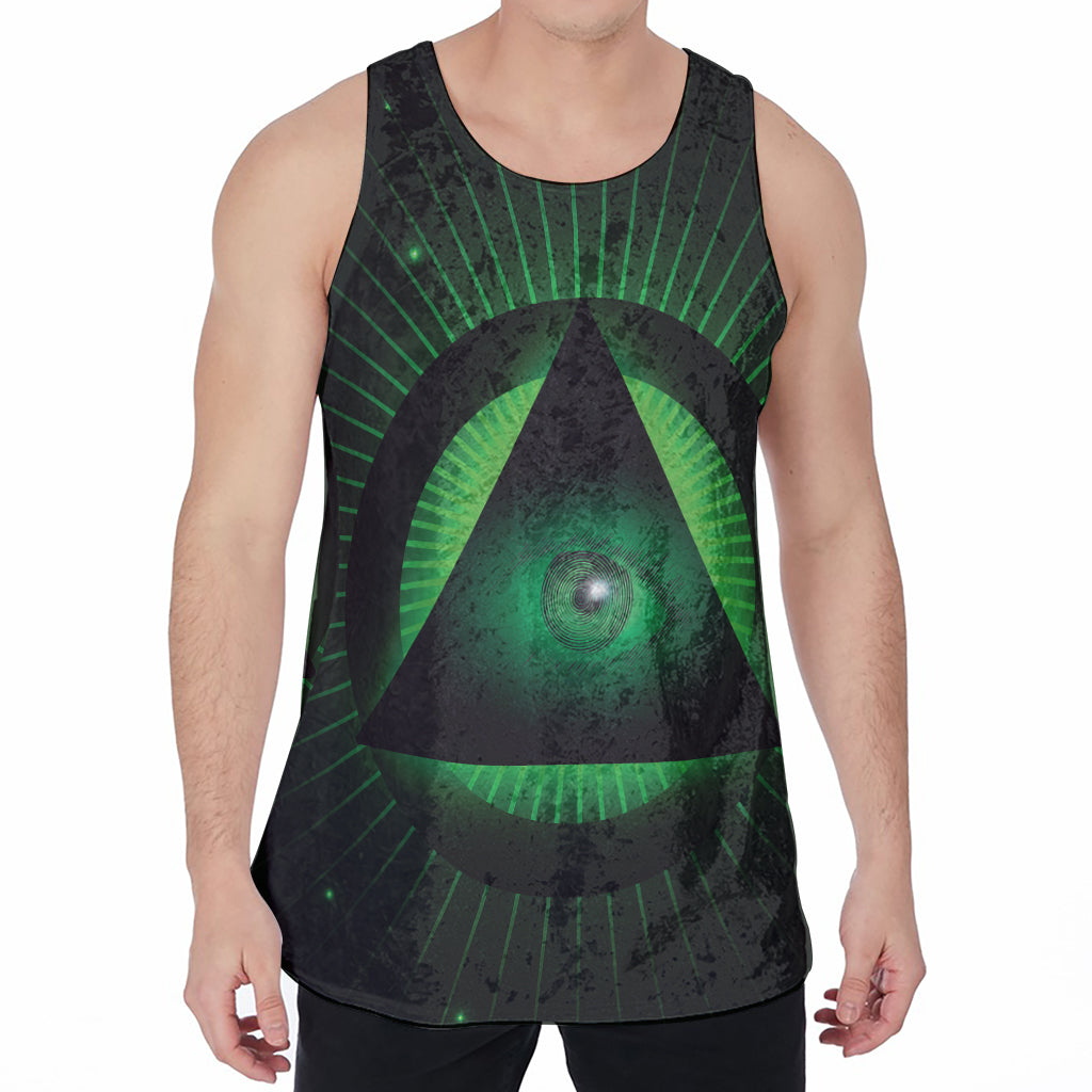 Green Masonic Eye Print Men's Velvet Tank Top