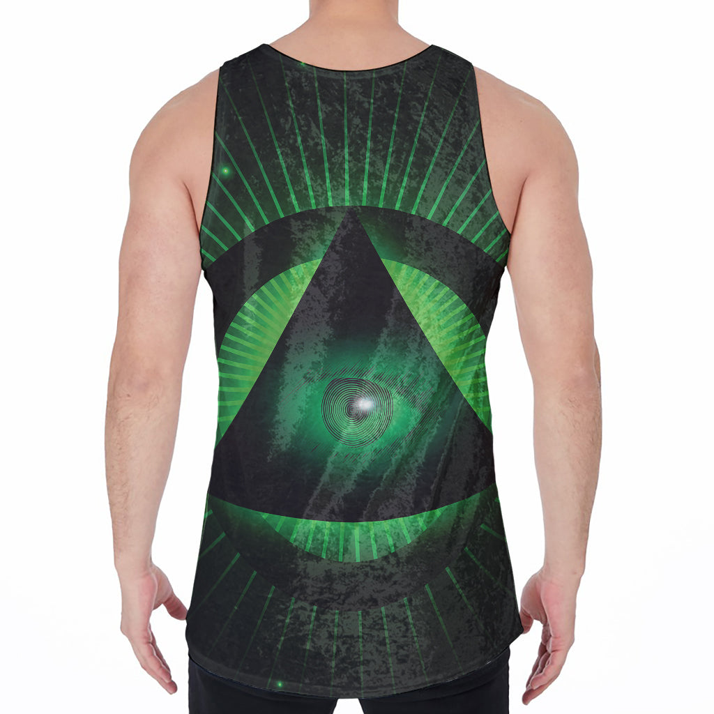 Green Masonic Eye Print Men's Velvet Tank Top
