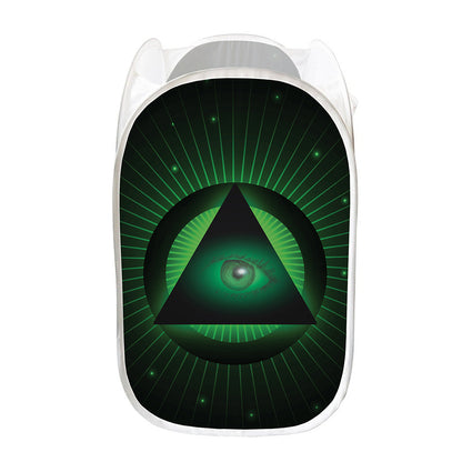 Green Masonic Eye Print Mesh Laundry Hamper