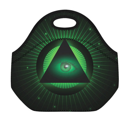 Green Masonic Eye Print Neoprene Lunch Bag
