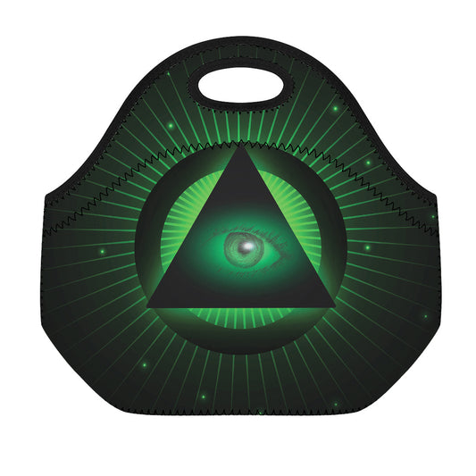 Green Masonic Eye Print Neoprene Lunch Bag