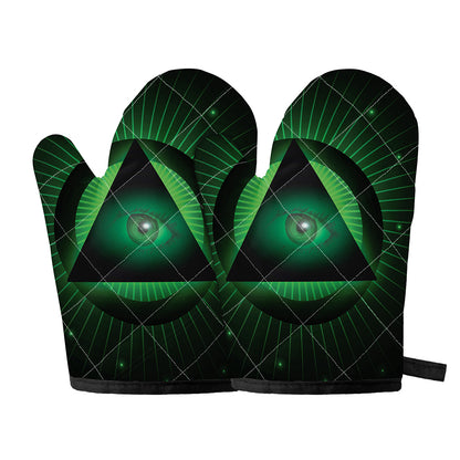 Green Masonic Eye Print Oven Mitts