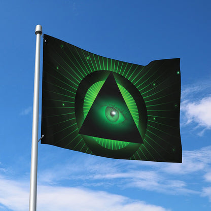 Green Masonic Eye Print Polyester Flag