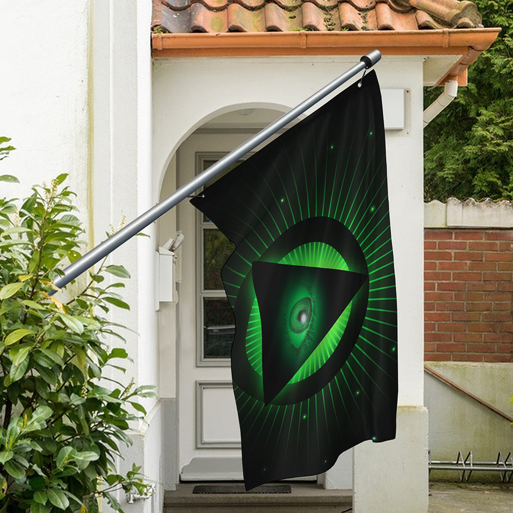 Green Masonic Eye Print Polyester Flag