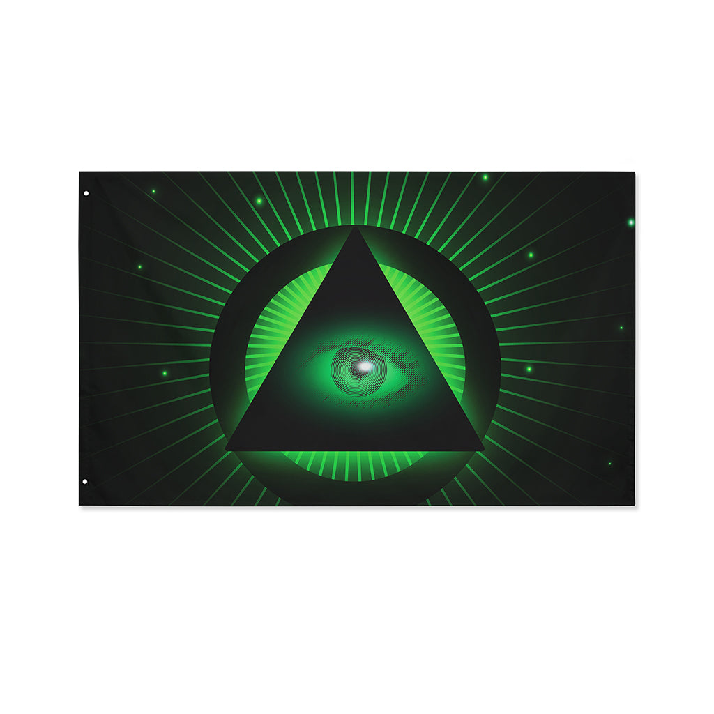 Green Masonic Eye Print Polyester Flag